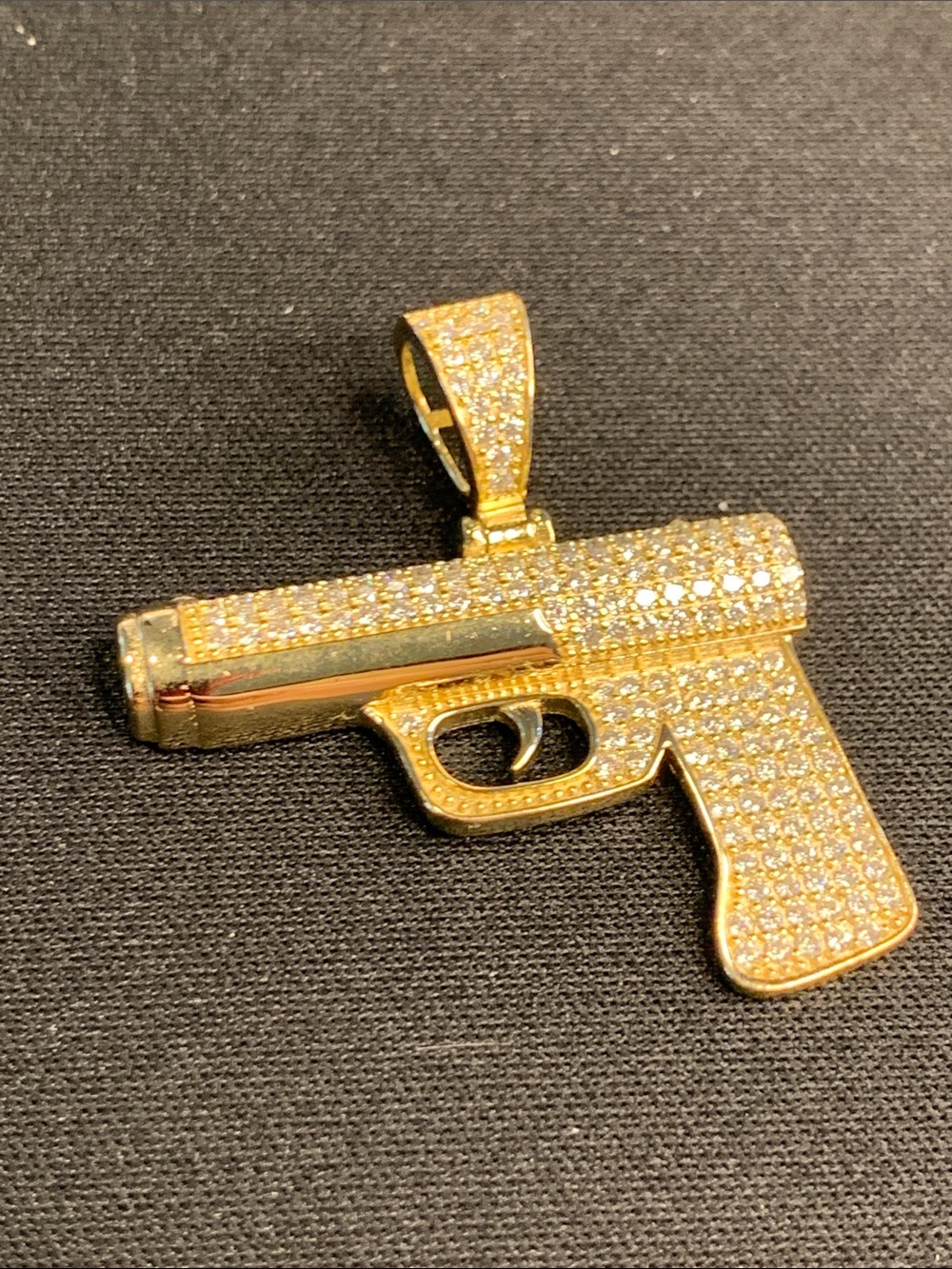 Gold Gun-Shaped Pendant - unisex Sterling Silver w/ 1.5 ctw Moissanite